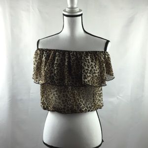 Sheer Off The Shoulder Leopard Print Crop Top Sz L